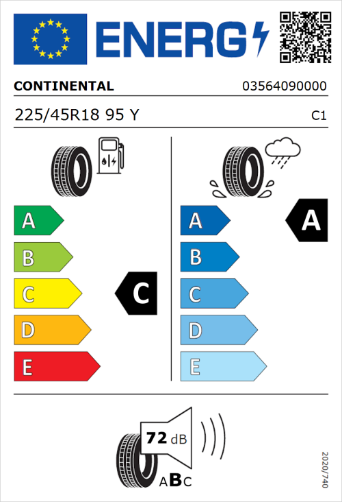 Tyre Label for Continental ContiSportContact 5 225/45R18 95Y