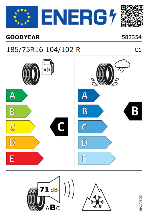Tyre Label for Goodyear EfficientGrip Cargo 2 185/75R16 104/102R