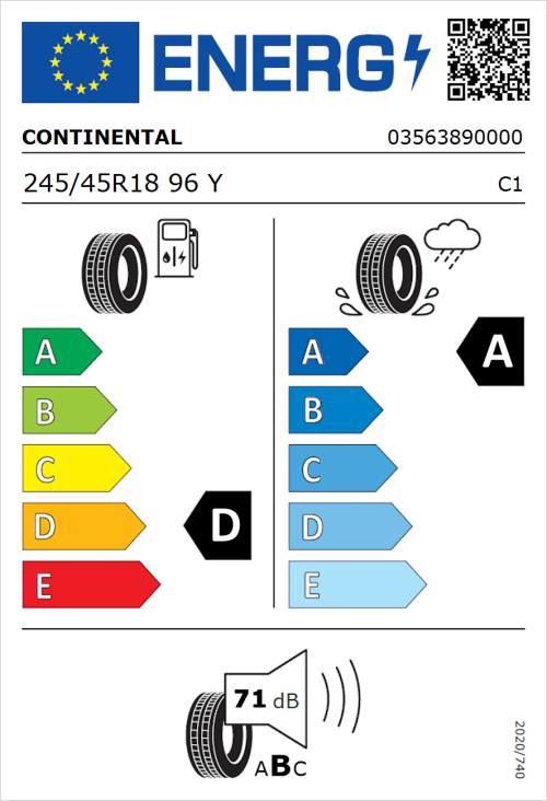 Tyre Label for Continental ContiSportContact 5 245/45R18 96Y