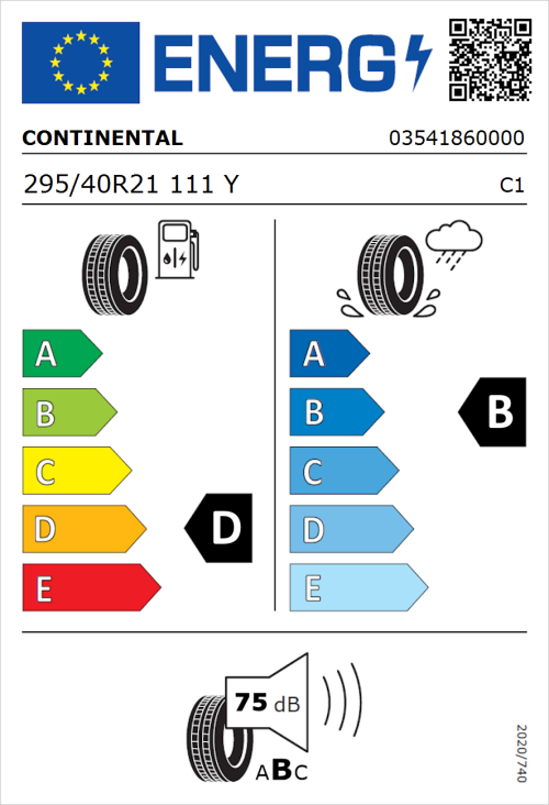 Tyre Label for Continental ContiSportContact 5 295/40R21 111Y