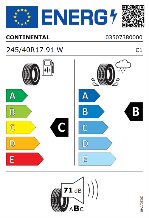 Tyre Label for Continental ContiSportContact 5 245/40R17 91W