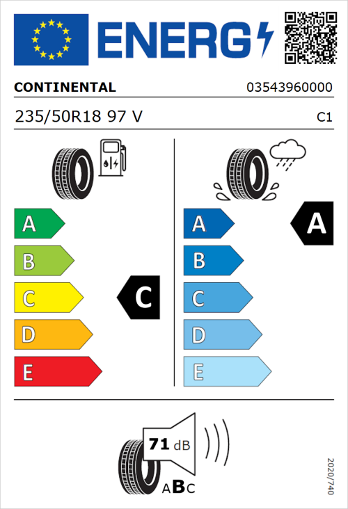 Tyre Label for Continental ContiSportContact 5 235/50R18 97V