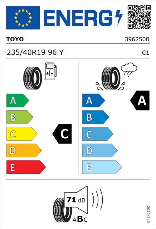 Tyre Label for Toyo PROXES T1 Sport 235/40R19 96Y